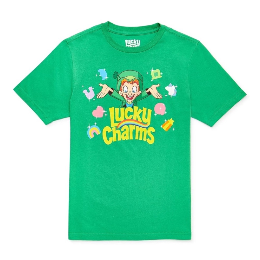 Lucky Charms Leprechaun Graphic Tee Green Retro Cereal Shirt Womens S
